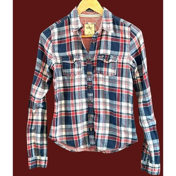 Y2K Hollister Women's Plaid Long Sleeve Button Up Shirt Size XS Preppy - Picture 1 of 6